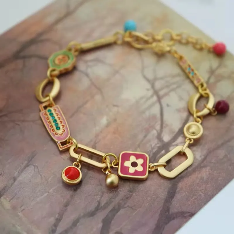 Sweet Flowers Ethnic Colorful Enamel Chain Bracelet