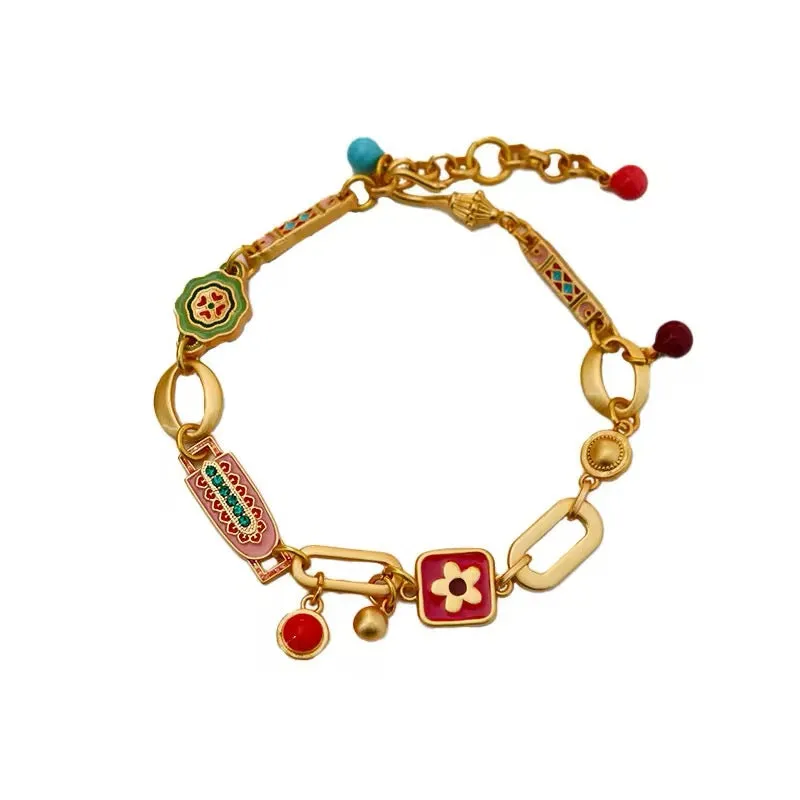 Sweet Flowers Ethnic Colorful Enamel Chain Bracelet