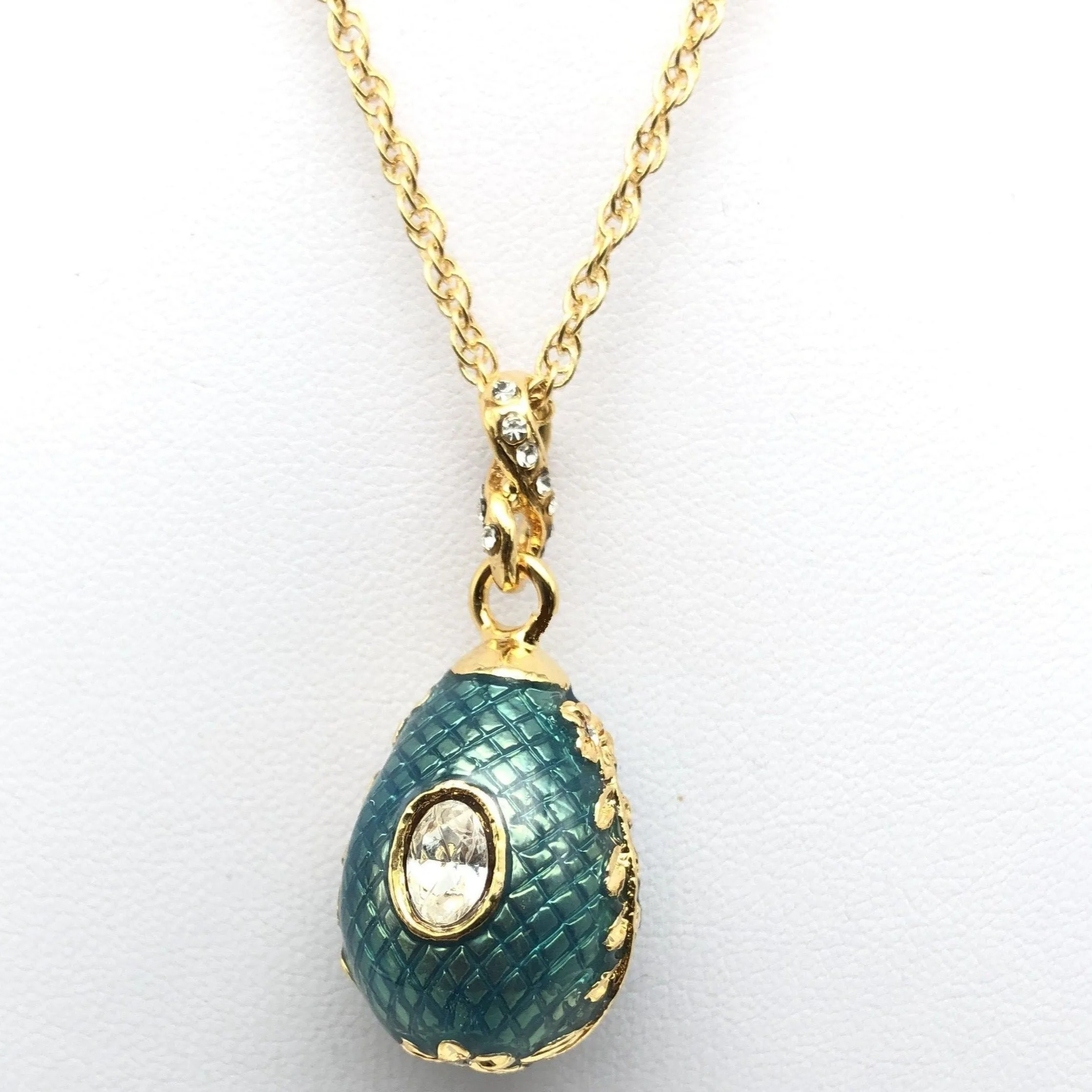 Teal Egg Pendant Gold Necklace