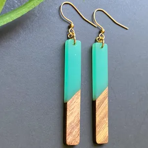 Teal Resin and Wood Earrings Drop Dangle: Teal Marble designs