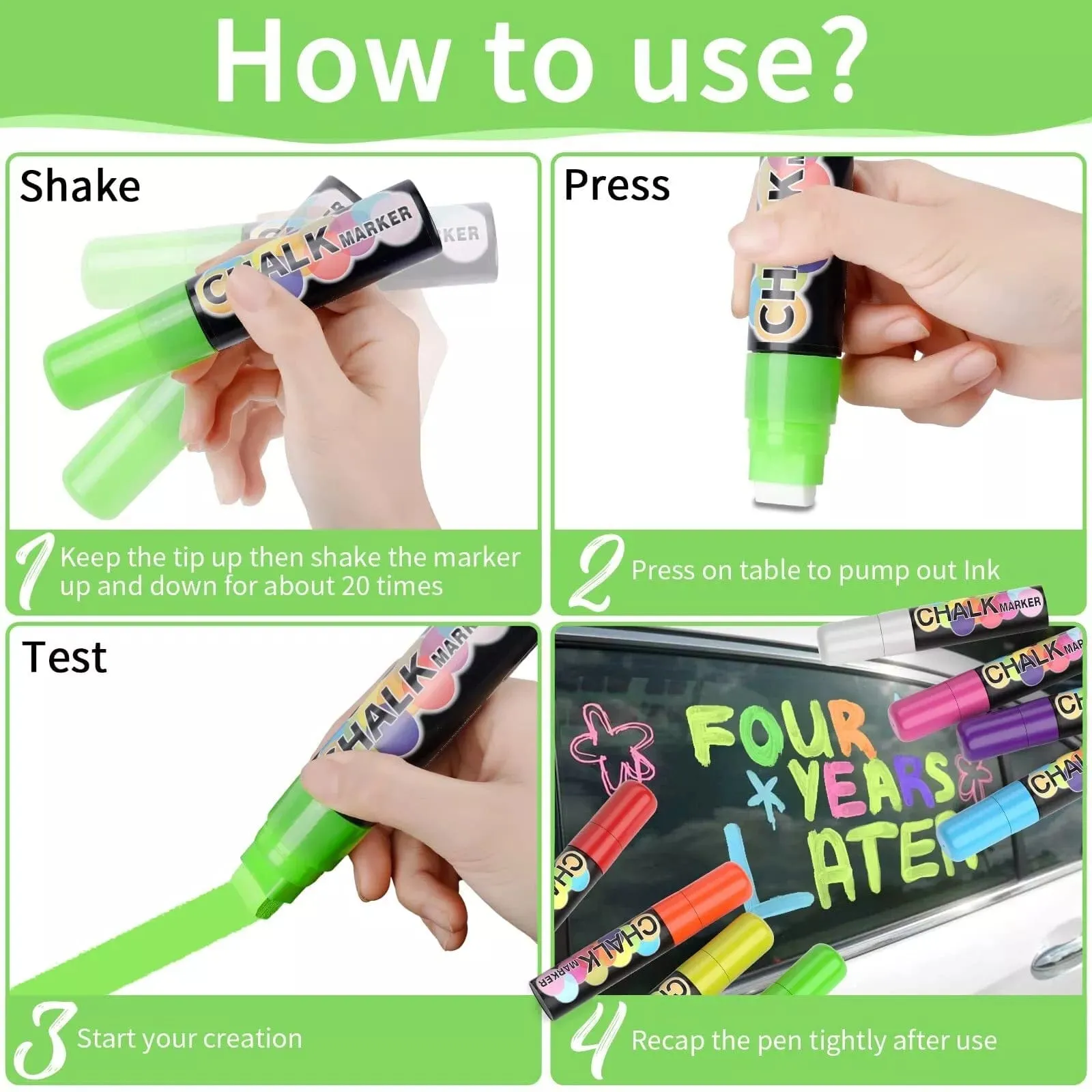 The Art Journey 8 -Neon Color Chalk Markers 15mm Nib Reversible Tip ART020