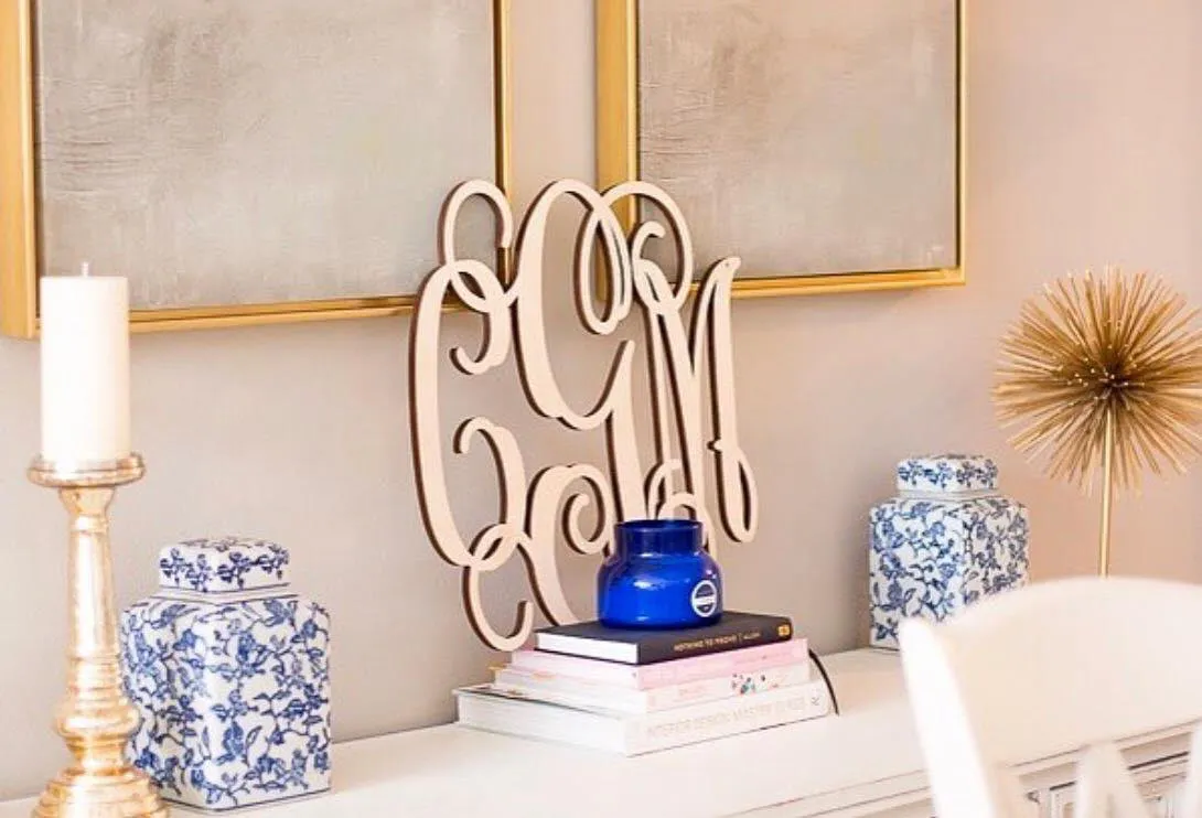 Three Letter Interlocking Wooden Monogram