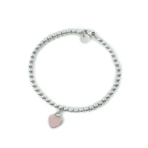 Tiffany & Co Return To Tiffany Sterling Silver & Pink Enamel Heart Tag Bead Bracelet - 17cm