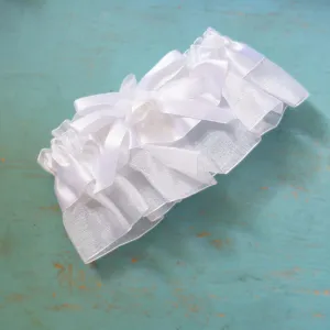 Traditional White Organza Satin Garter with Rose Bow Wedding Bridal Accessories