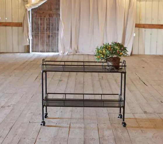 Two Tier Metal Bar Cart in Vintage Black