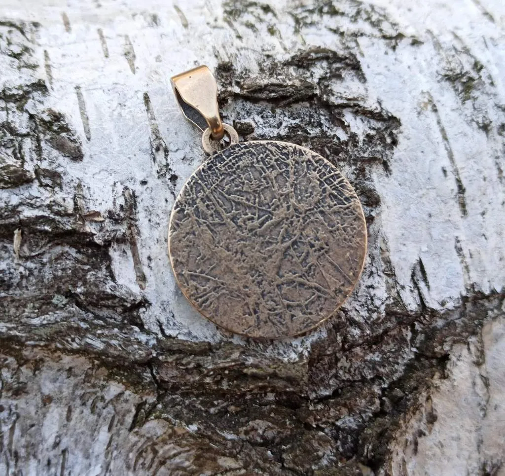 Valknut in circle of Elder Futhark runes bronze pendant
