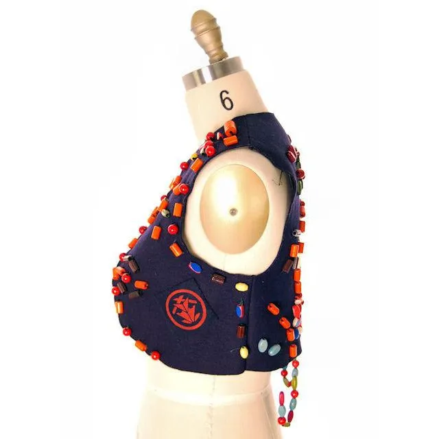 Vintage Campfire Girls Vest w/ Loads of Beads, Extra Beads & Cap 1960s