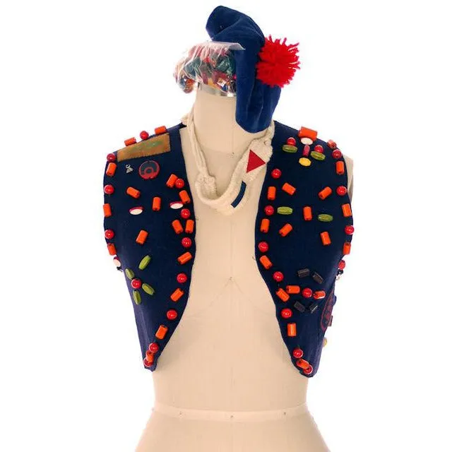 Vintage Campfire Girls Vest w/ Loads of Beads, Extra Beads & Cap 1960s