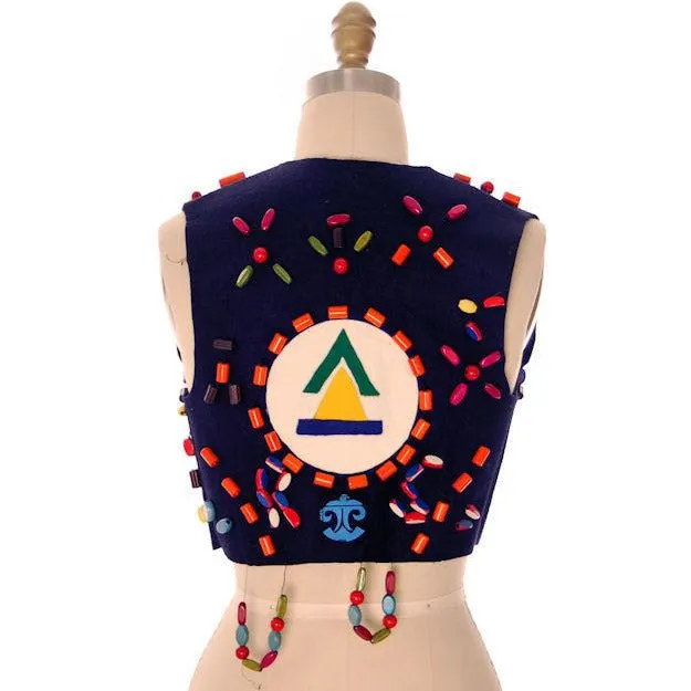 Vintage Campfire Girls Vest w/ Loads of Beads, Extra Beads & Cap 1960s