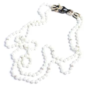 Vintage Couture Style Black Enamel with Diamante Horse Necklace Double Stranded Pearls