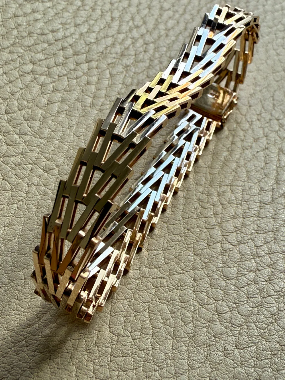 Vintage Danish Geneva Link Bracelet in 14k Gold Signed SV Glymerrs - 7.4 inch length
