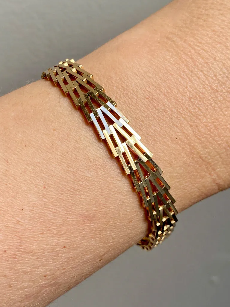 Vintage Danish Geneva Link Bracelet in 14k Gold Signed SV Glymerrs - 7.4 inch length