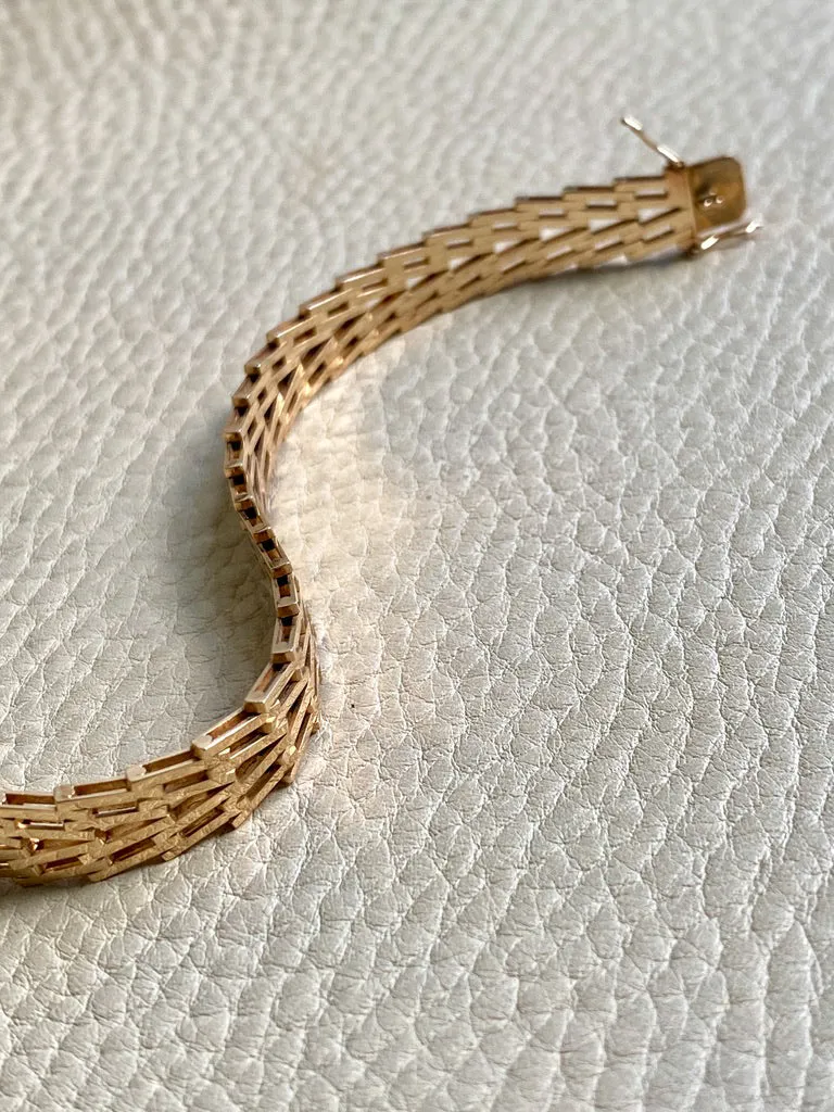 Vintage Danish Geneva Link Bracelet in 14k Gold Signed SV Glymerrs - 7.4 inch length