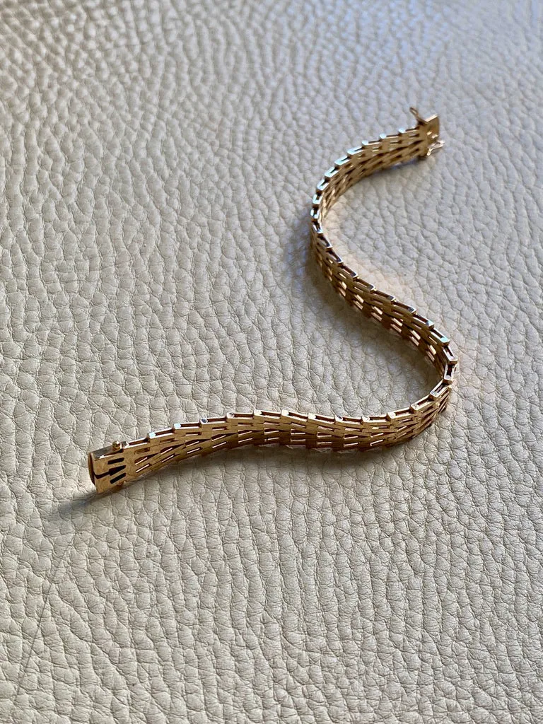 Vintage Danish Geneva Link Bracelet in 14k Gold Signed SV Glymerrs - 7.4 inch length