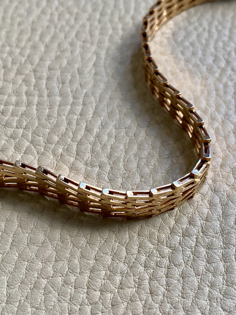 Vintage Danish Geneva Link Bracelet in 14k Gold Signed SV Glymerrs - 7.4 inch length