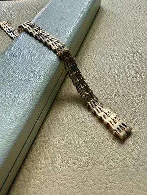 Vintage Danish Geneva Link Bracelet in 14k Gold Signed SV Glymerrs - 7.4 inch length