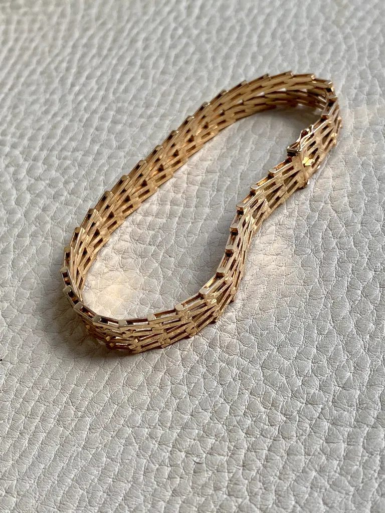 Vintage Danish Geneva Link Bracelet in 14k Gold Signed SV Glymerrs - 7.4 inch length