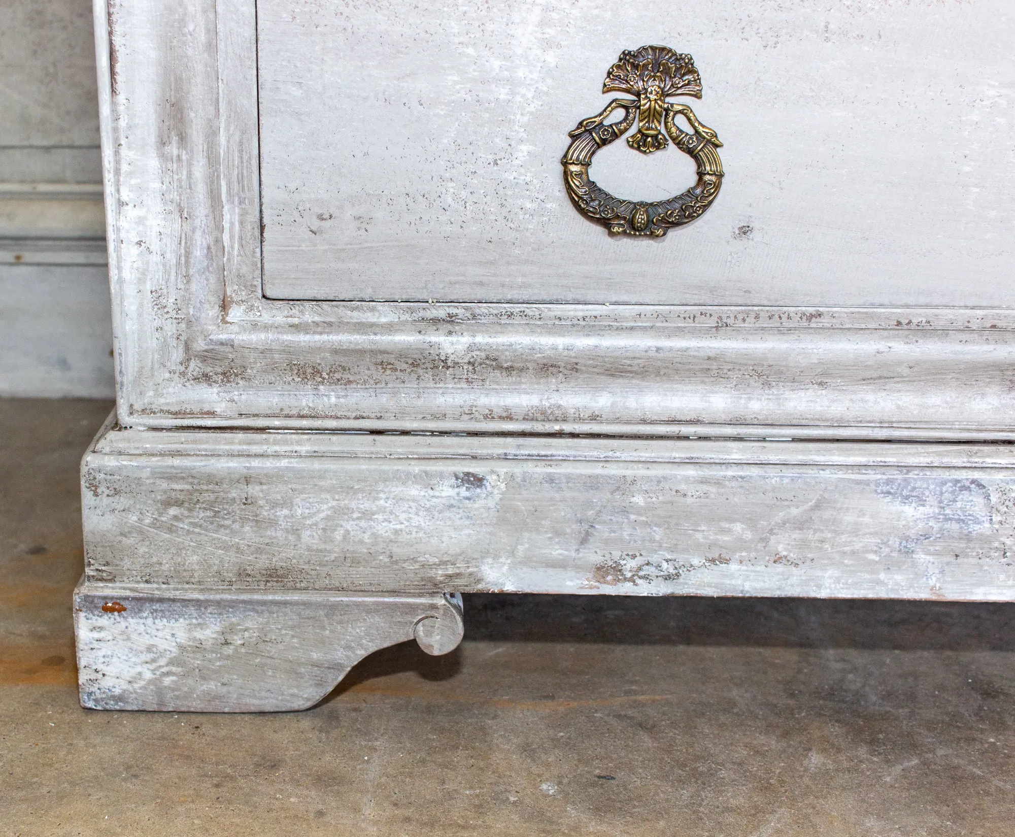 Vintage French Hand-Painted Commode with Three Drawers & Brass Hardware