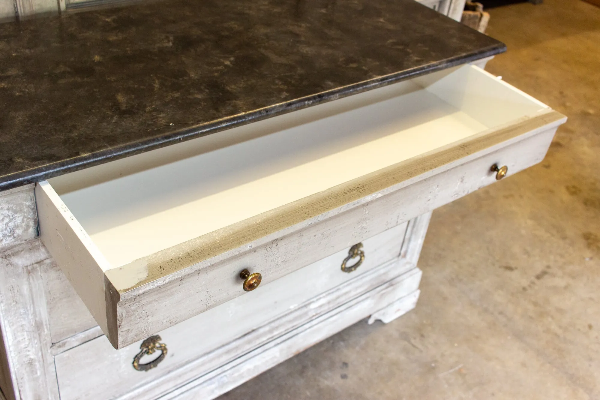 Vintage French Hand-Painted Commode with Three Drawers & Brass Hardware