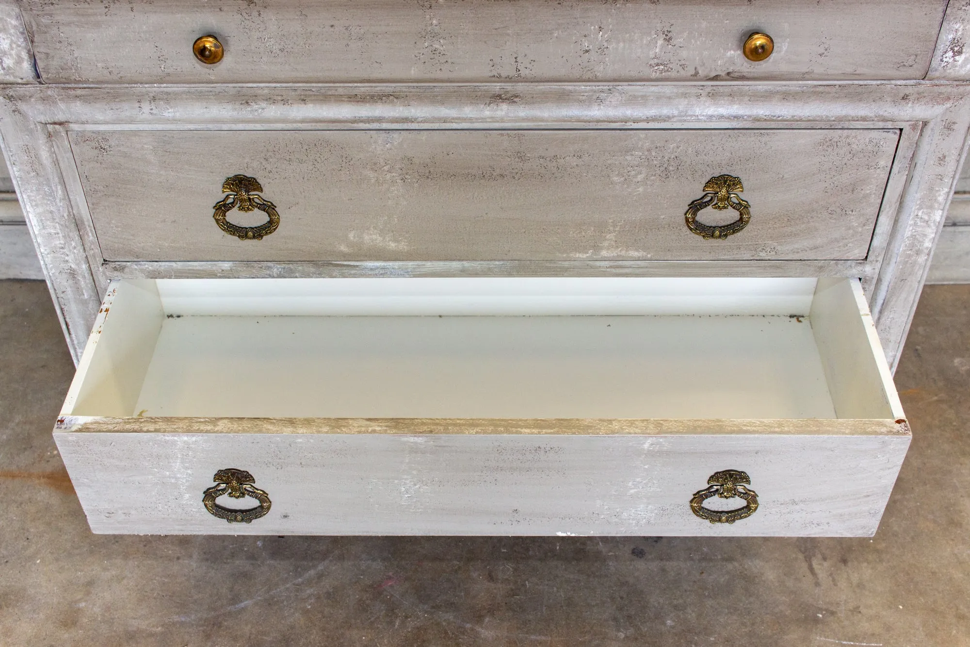 Vintage French Hand-Painted Commode with Three Drawers & Brass Hardware