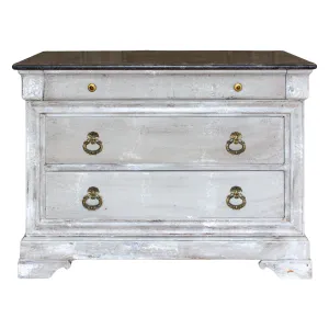Vintage French Hand-Painted Commode with Three Drawers & Brass Hardware