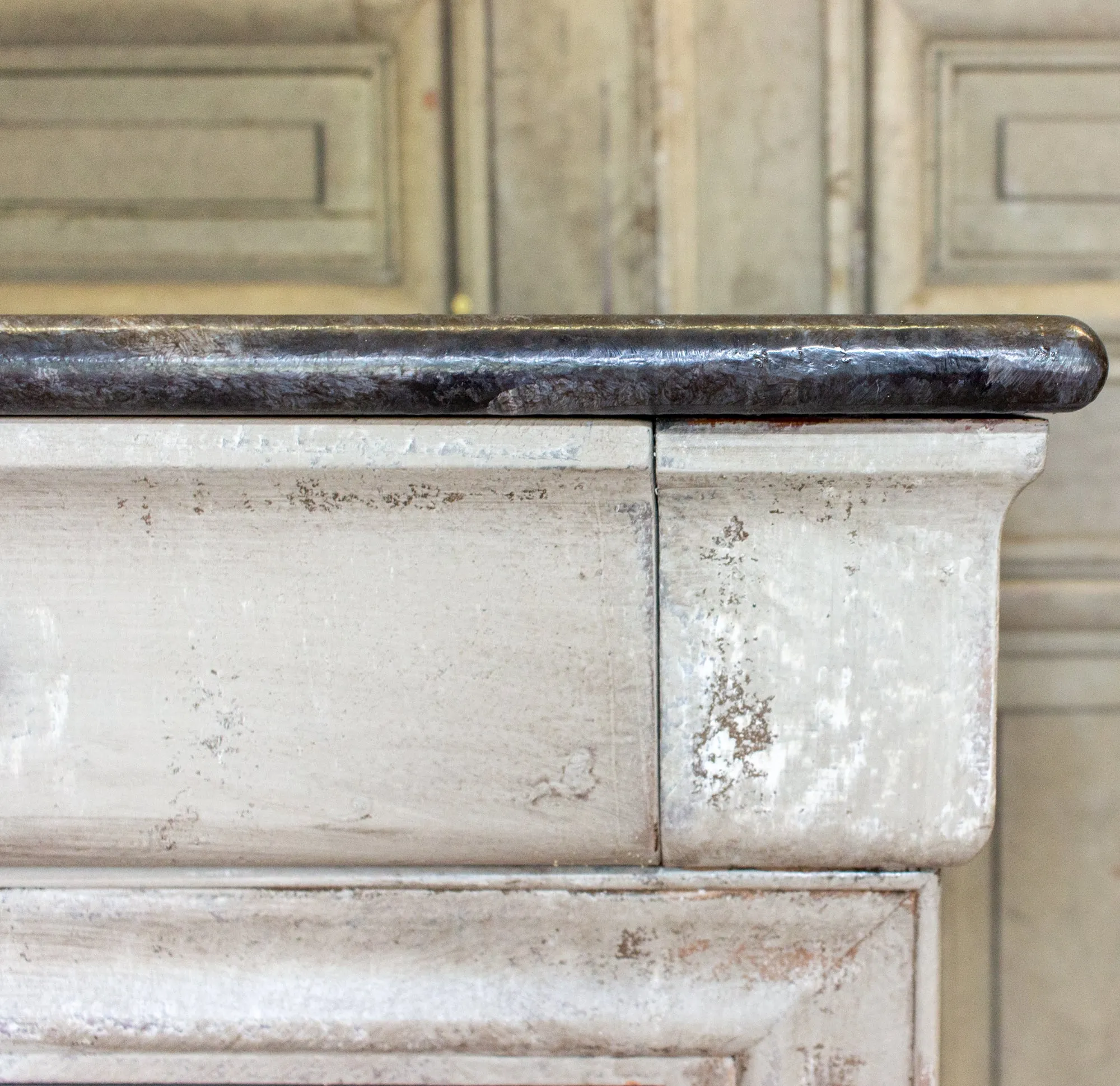 Vintage French Hand-Painted Commode with Three Drawers & Brass Hardware