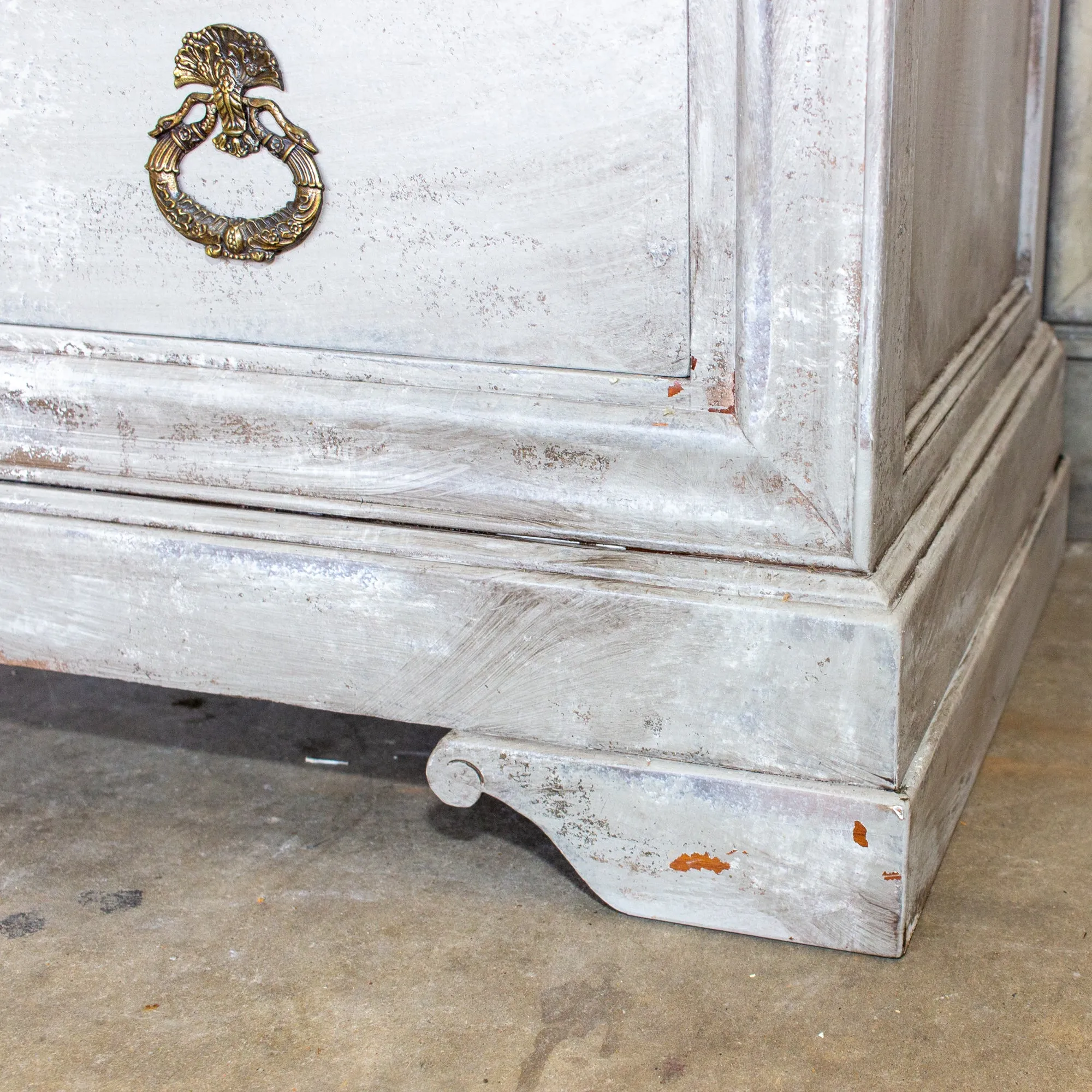 Vintage French Hand-Painted Commode with Three Drawers & Brass Hardware