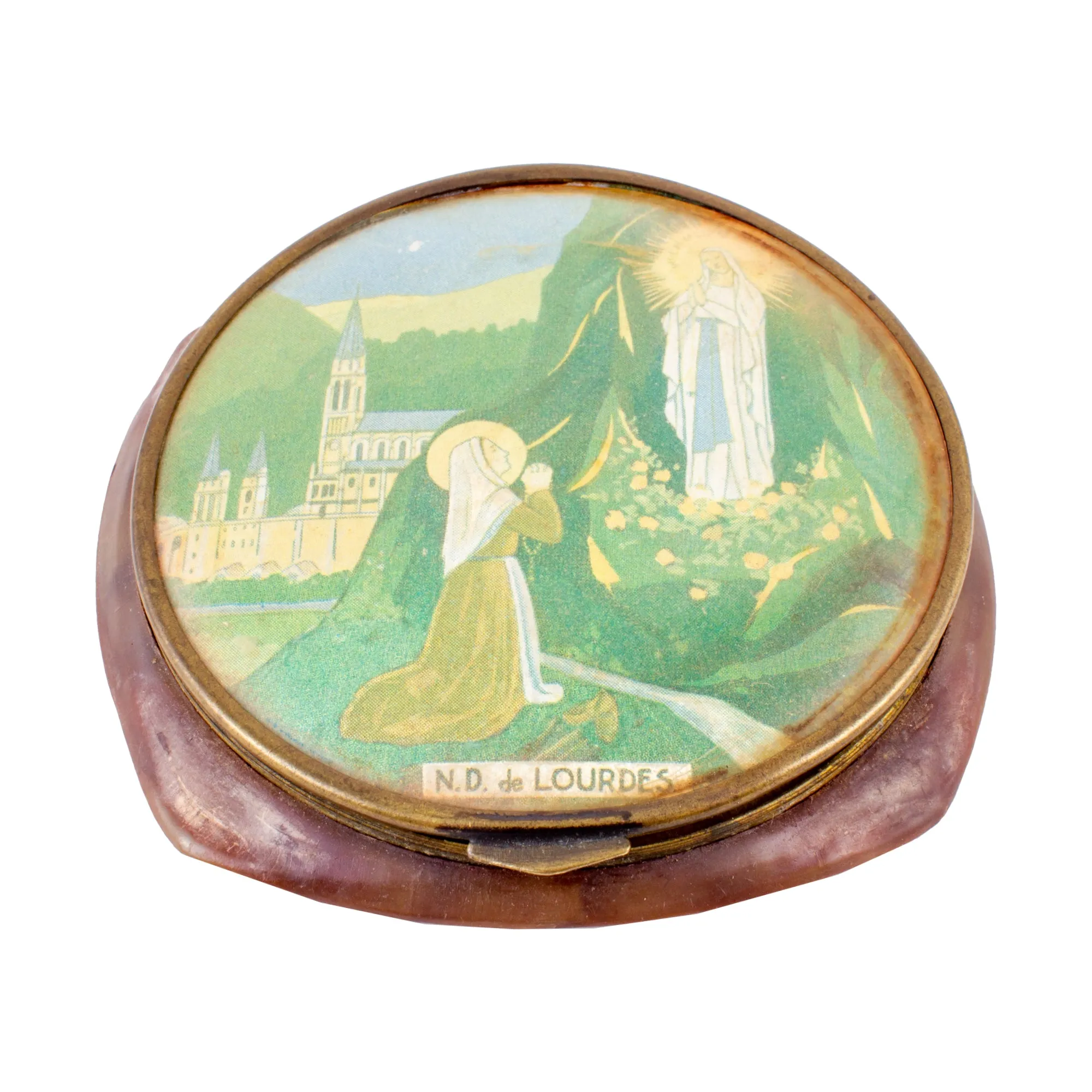 Vintage French Lourdes Souvenir Powder Compact