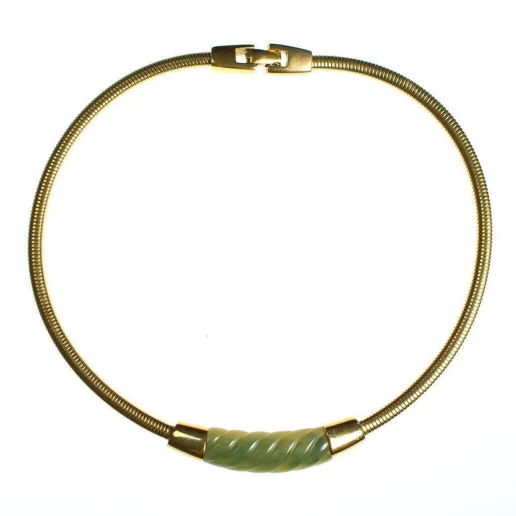 Vintage Givenchy Couture Light Green Bakelite Modernist Collar Necklace