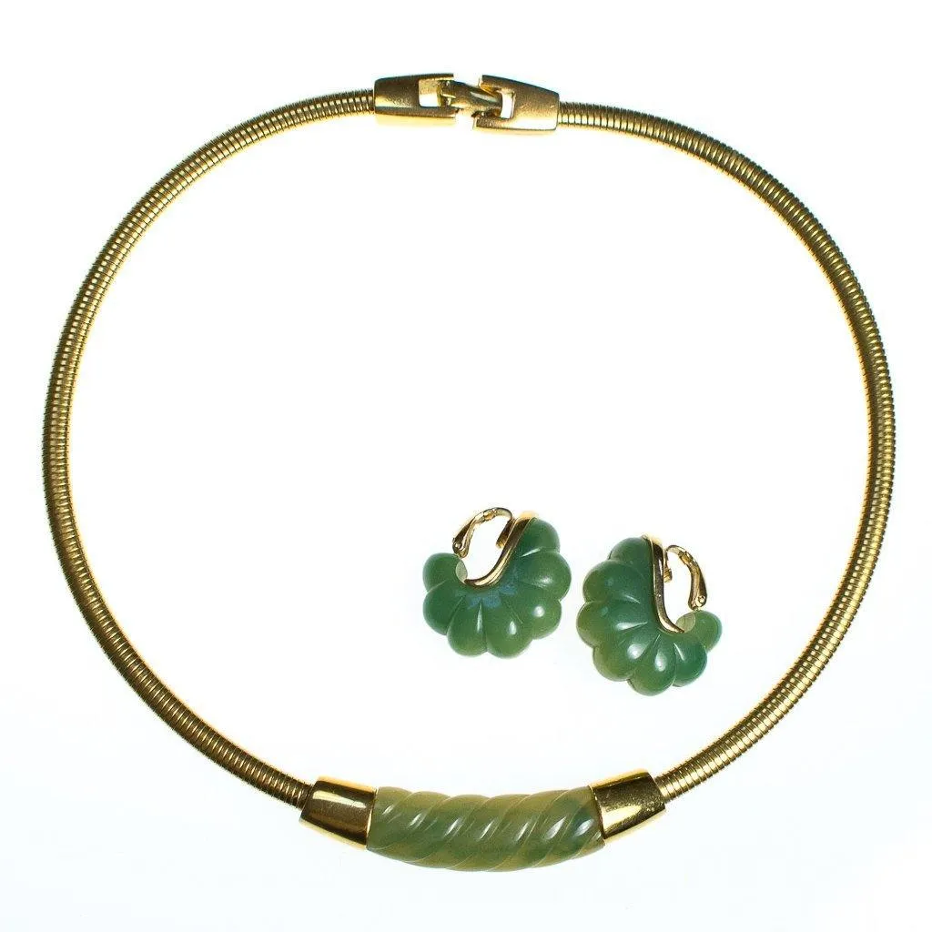 Vintage Givenchy Couture Light Green Bakelite Modernist Collar Necklace
