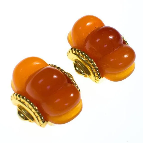 Vintage KJL Orange Lucite Shell Earrings
