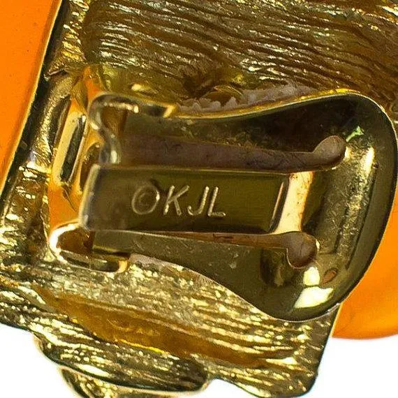 Vintage KJL Orange Lucite Shell Earrings