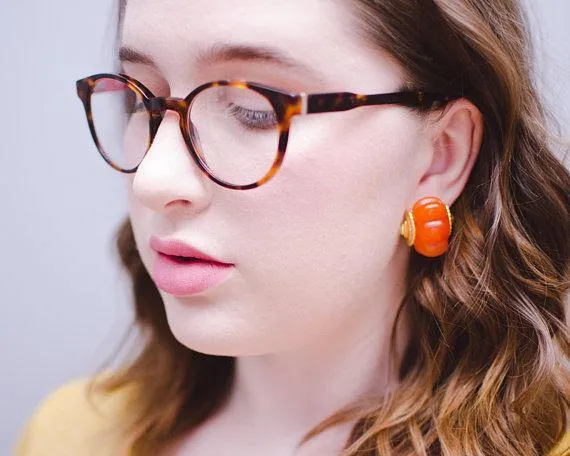 Vintage KJL Orange Lucite Shell Earrings