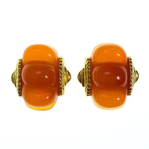 Vintage KJL Orange Lucite Shell Earrings