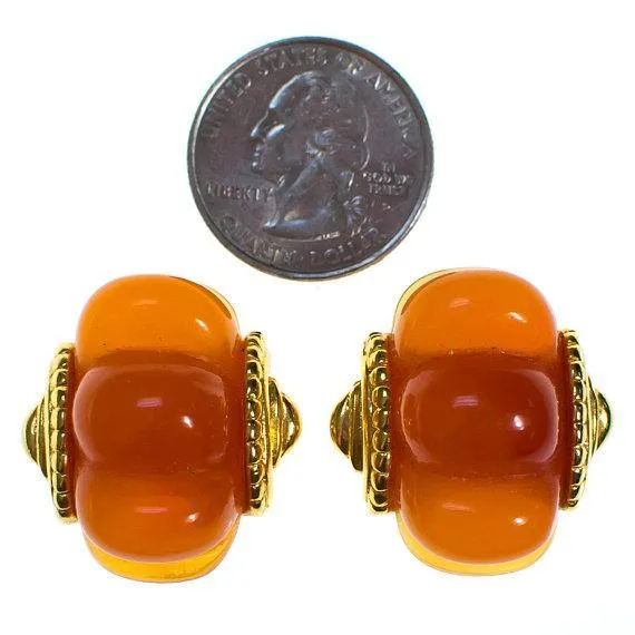 Vintage KJL Orange Lucite Shell Earrings