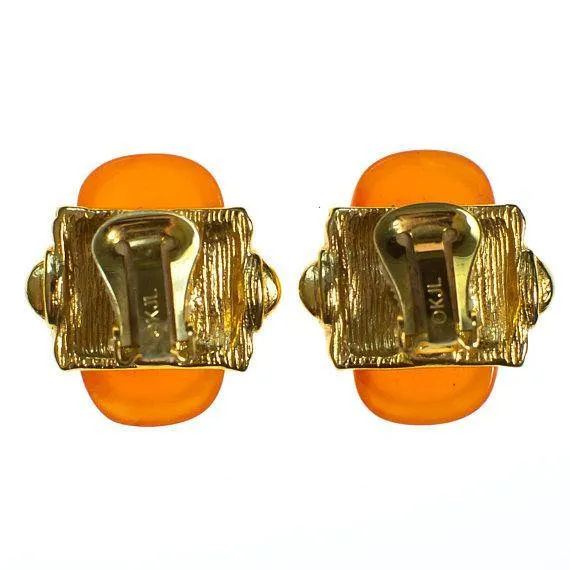 Vintage KJL Orange Lucite Shell Earrings