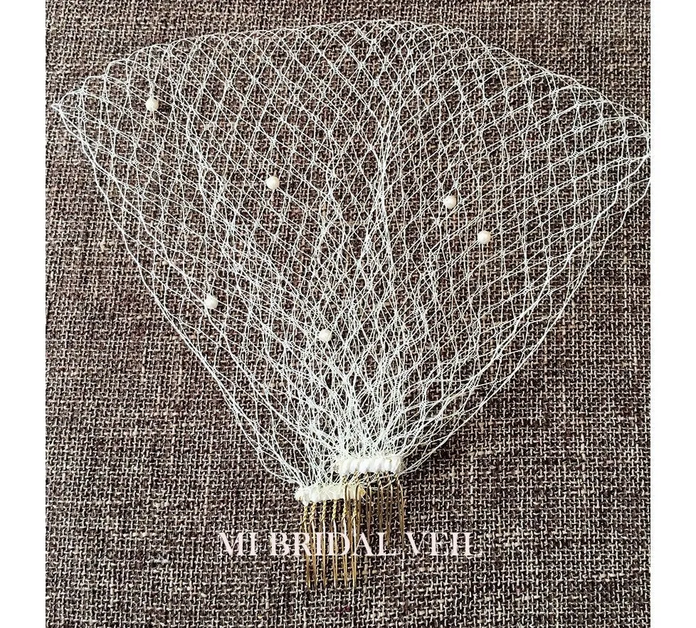 Vintage Pearl Beaded Bandeau Birdcage, Freshwater Pearl Blusher Veil, Headband Veil, Russian Netting Birdcage