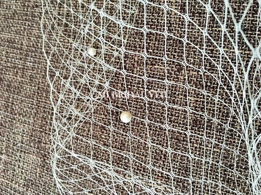 Vintage Pearl Beaded Bandeau Birdcage, Freshwater Pearl Blusher Veil, Headband Veil, Russian Netting Birdcage