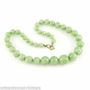 Vintage Plastic Green Jadeite Colored Beads Necklace 1930S