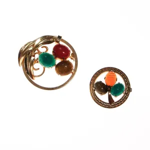 Vintage Scarab Gemstone Scatter Pins, Carved Carnelian, Jade, Tigers Eye, Gold Filled