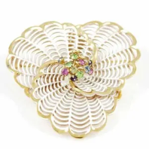 Vintage White Enamel Spiderweb Brooch 1940S  2 1/4"