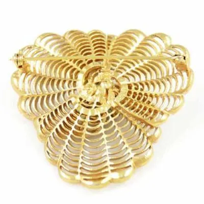 Vintage White Enamel Spiderweb Brooch 1940S  2 1/4"