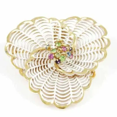 Vintage White Enamel Spiderweb Brooch 1940S  2 1/4"