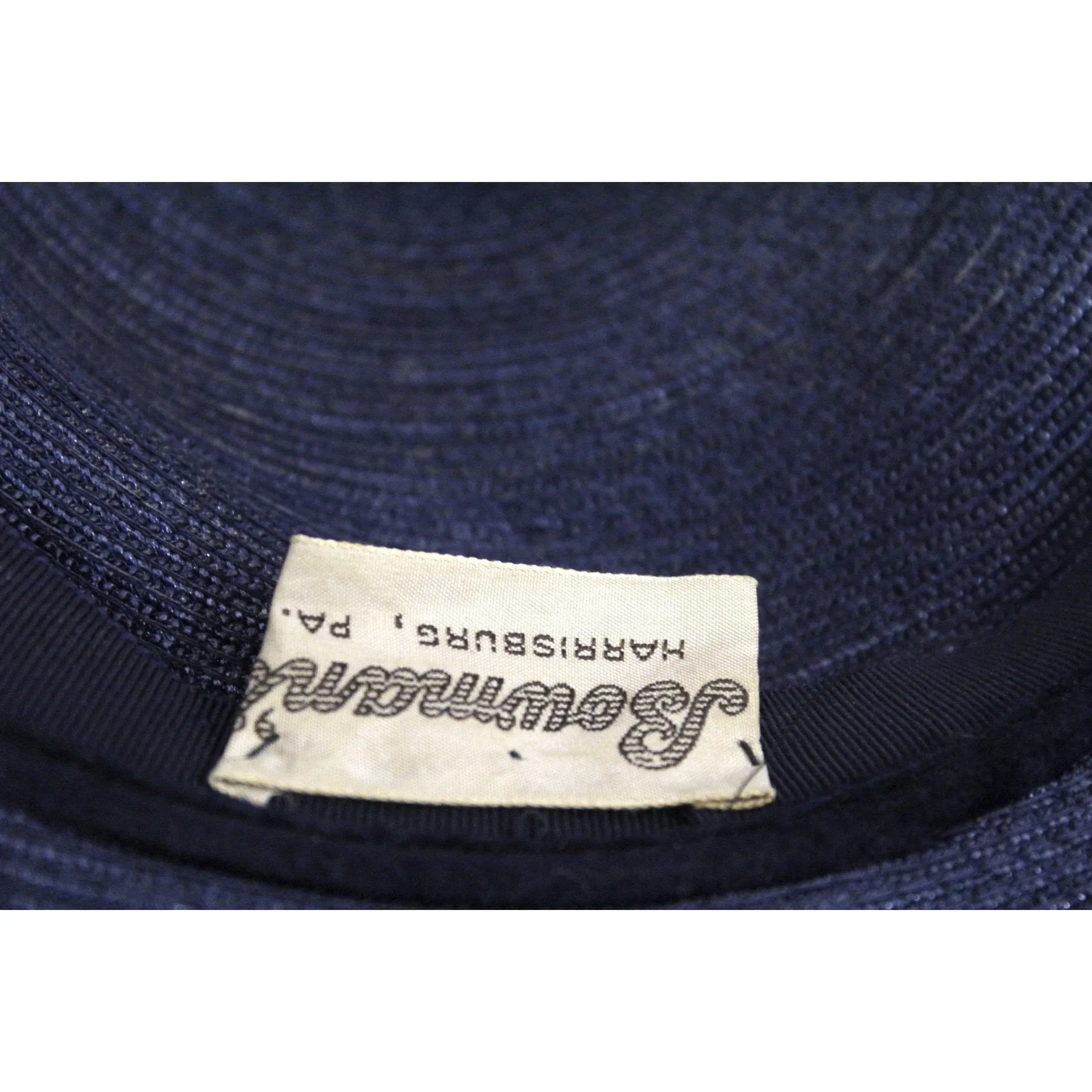 Vintage Wide Brim Dark Navy Blue Straw Hat 1940s Church Saucer Hat Pink Dahlia O/S