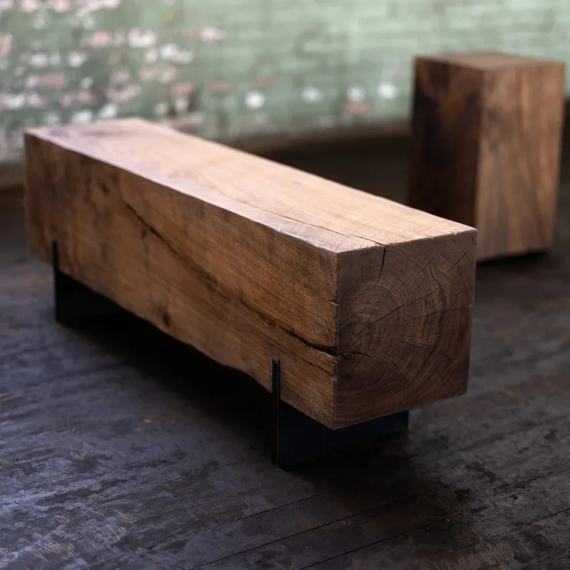 Walnut Wood Knife Beam Bench | Reclaimed Solid Wood Bench
