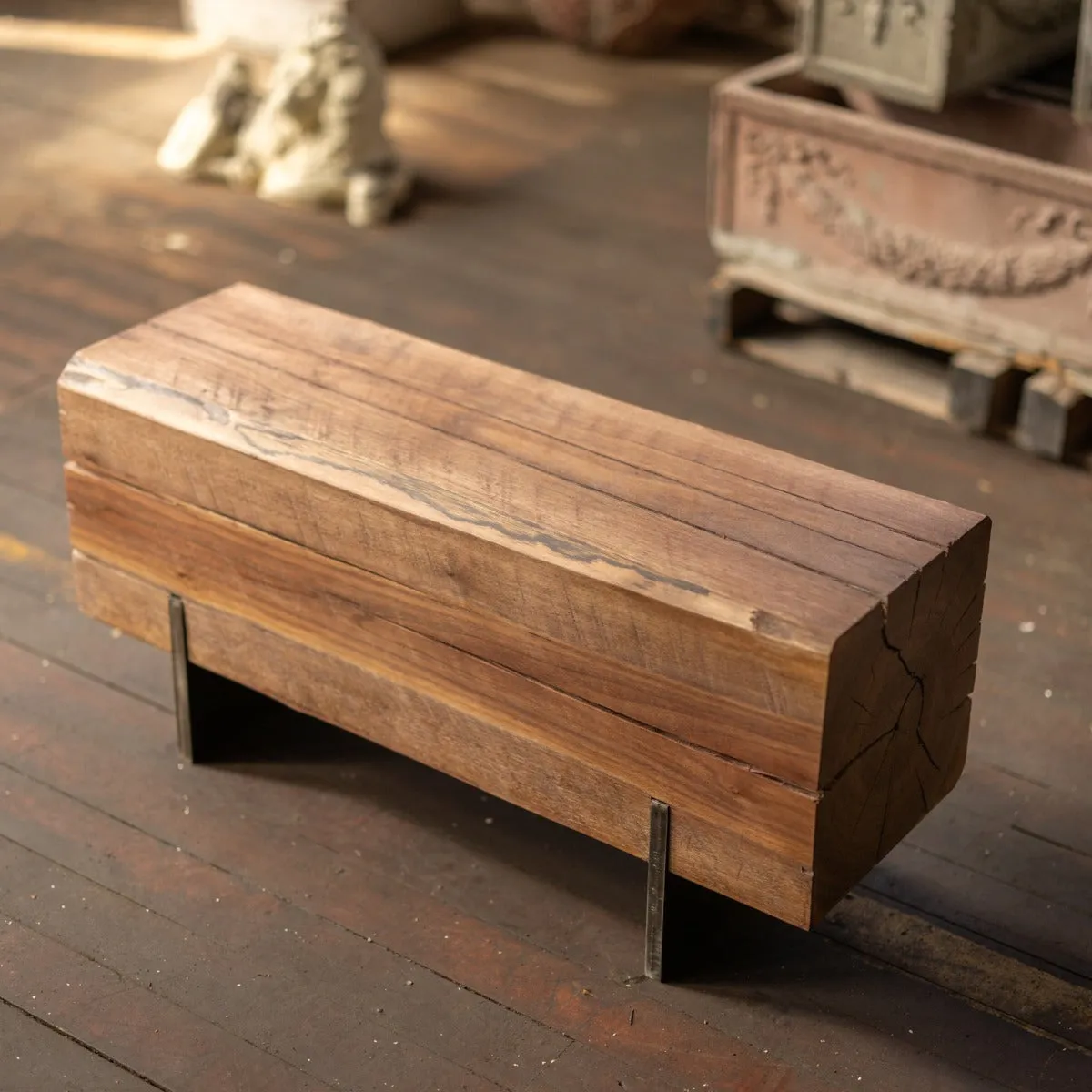 Walnut Wood Knife Beam Bench | Reclaimed Solid Wood Bench