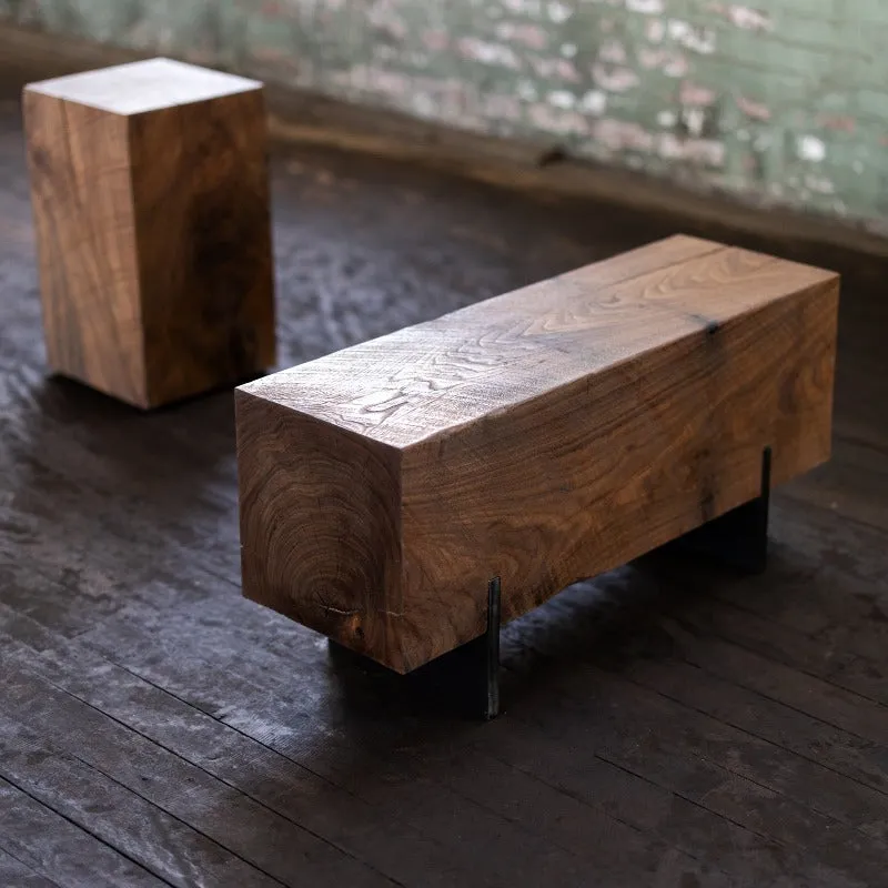 Walnut Wood Knife Beam Bench | Reclaimed Solid Wood Bench
