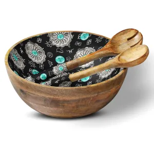 Western Concho 12" Wood Bowl w/ Matching Servers