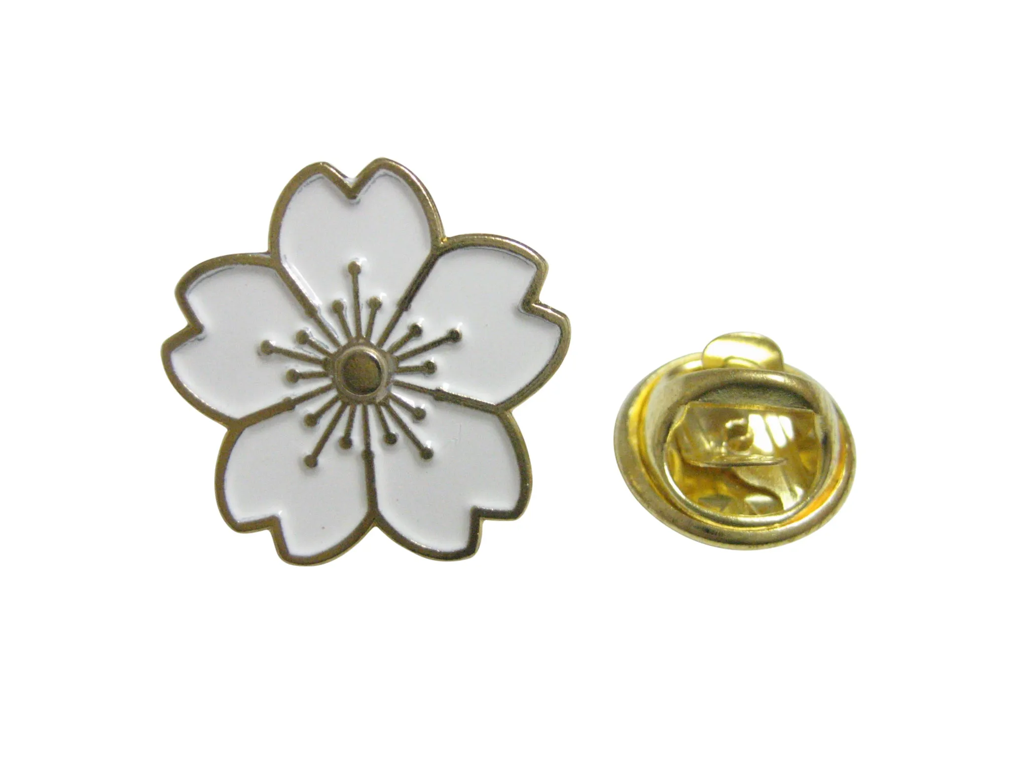 White Cherry Blossom Flower Lapel Pin