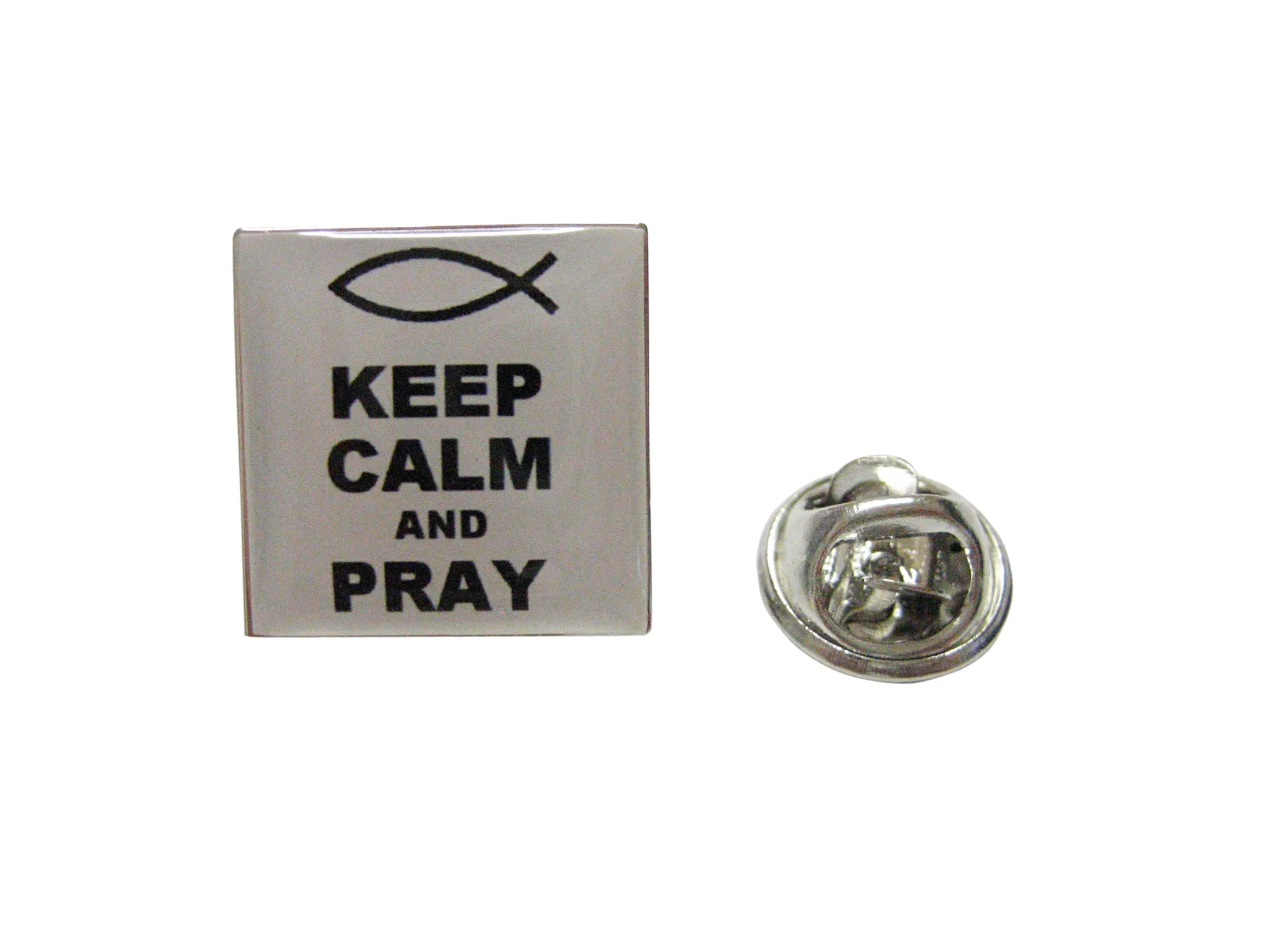 White Keep Calm and Pray Pendant Lapel Pin